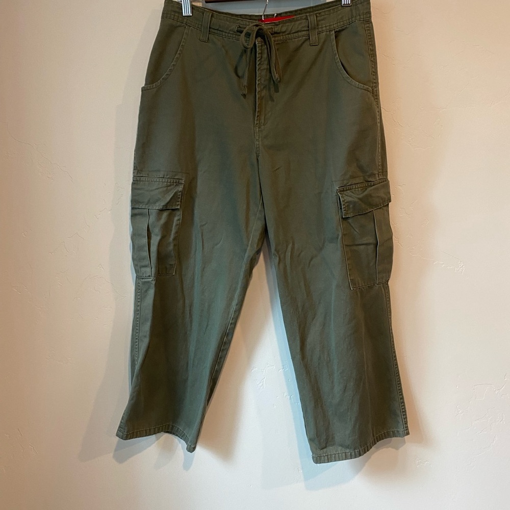 Gloria Vanderbilt Women Army Green Cropped Cargo Utility Pants Cotton Grunge Y2K